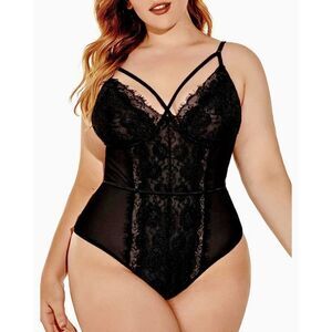 Plus size sheer stretch eyelash lace bodysuit sz 3XL